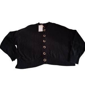 Quince Black Button up cable knit fisherman cardigan Women’s sweater Large NWT